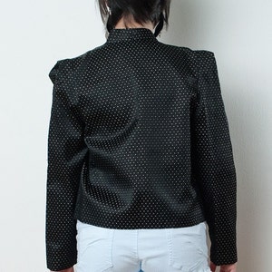 Vintage 80s Jacket Architectural Sculpural Structured Black Blazer Quilted Metallic Polka Dot Holiday Party L LARGE image 2