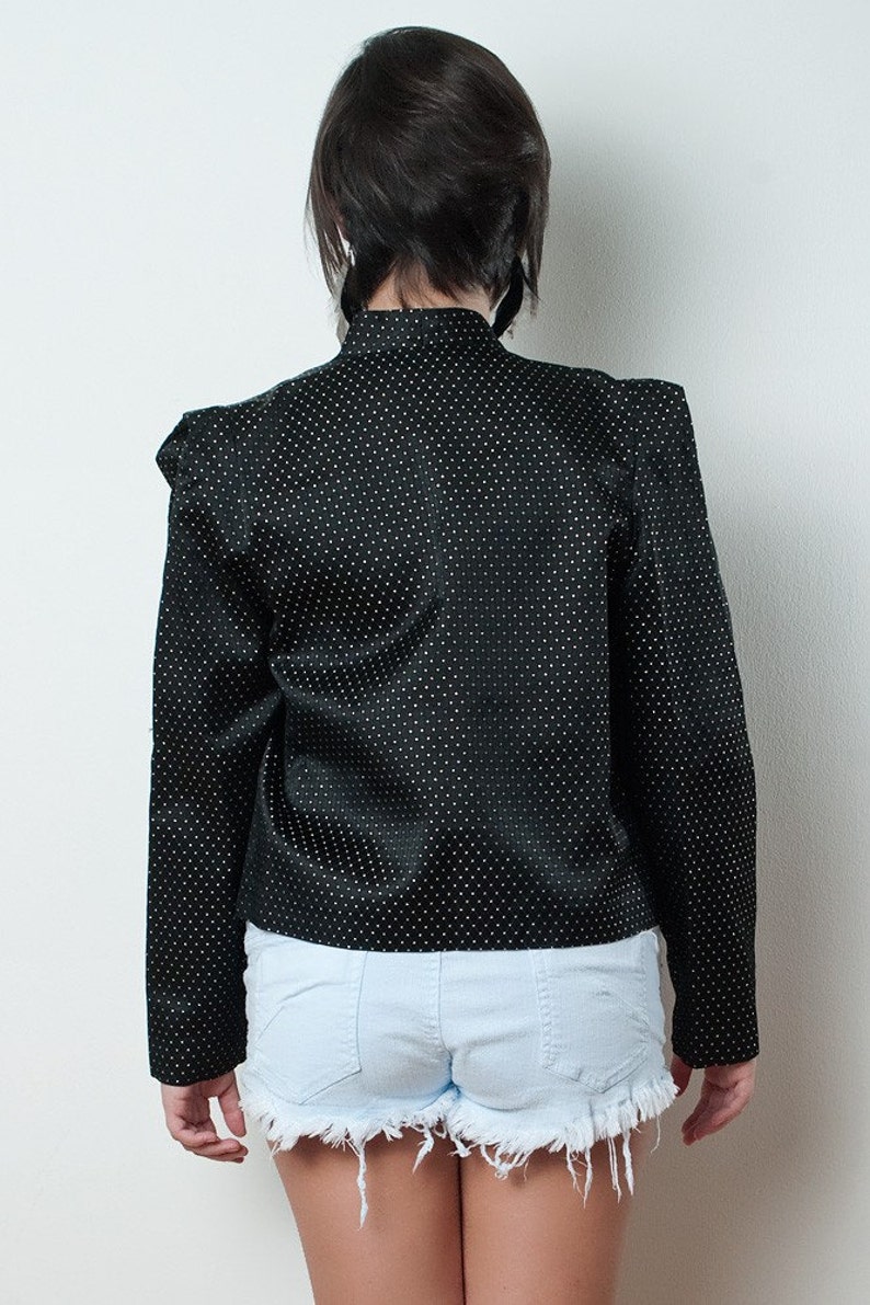 Vintage 80s Jacket Architectural Sculpural Structured Black Blazer Quilted Metallic Polka Dot Holiday Party L LARGE image 2