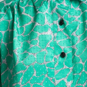 vintage 70s secretary shirt dress slinky damask green abstract print pockets shoulder pads long sleeves ONE SIZE S M L small medium large image 5