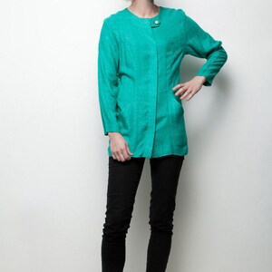 green minimalist top long sleeve button down vintage 80s M MEDIUM image 3