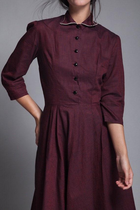 shirtwaist dress midi burgundy red pleated skirt … - image 8