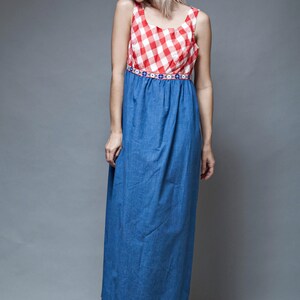 Gingham Maxi Dress, Red White Blue, Gingham Plaid Dress, Sleeveless