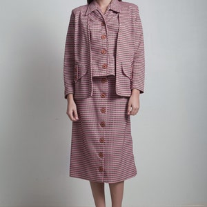 3-piece midi button down skirt suit cardigan jacket top set pink brown textured knit MEDIUM M image 4