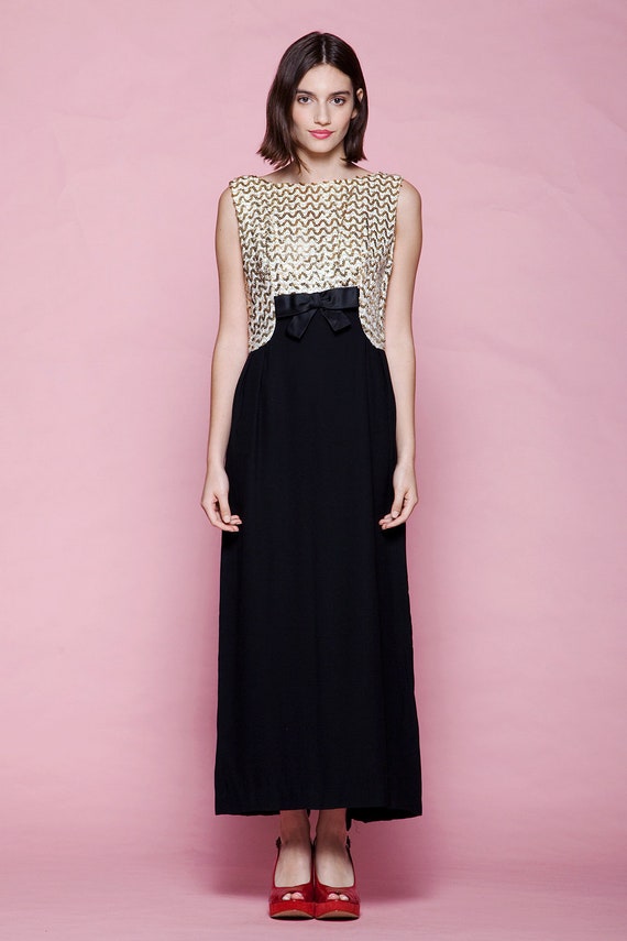 sequined evening dress formal gown black gold sle… - image 2
