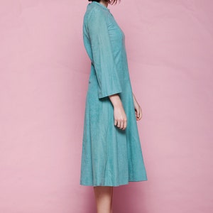 ultrasuede dress aqua blue green flare sleeves keyhole vintage 70s MEDIUM M imagem 5