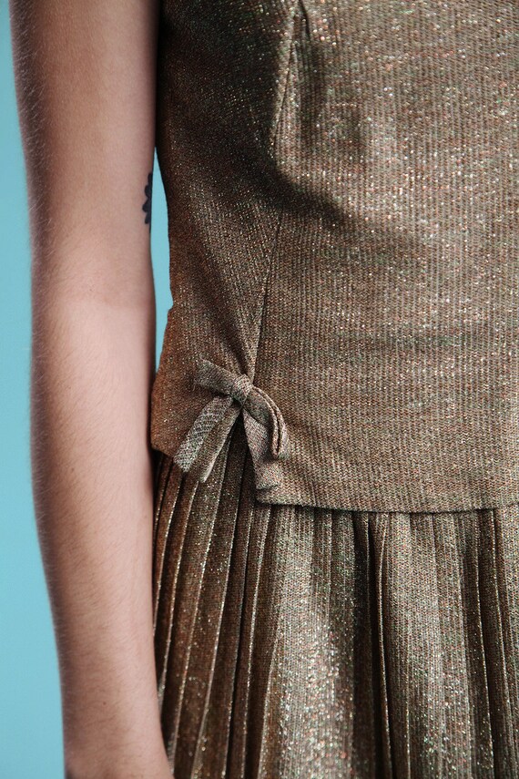 gold pleated skirt set metallic lurex sleeveless … - image 7
