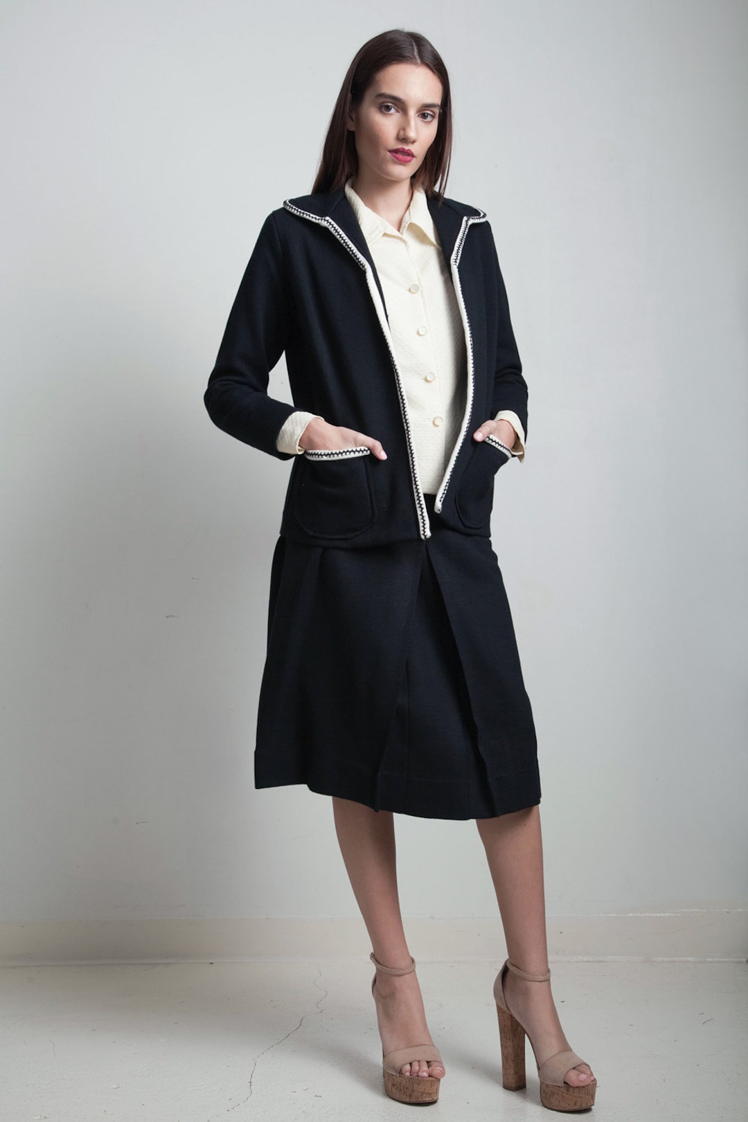 トップス vintage pleats black long jacket ec Y2K Issey Miyake Pleats Please Black Two-way Zip Jacket