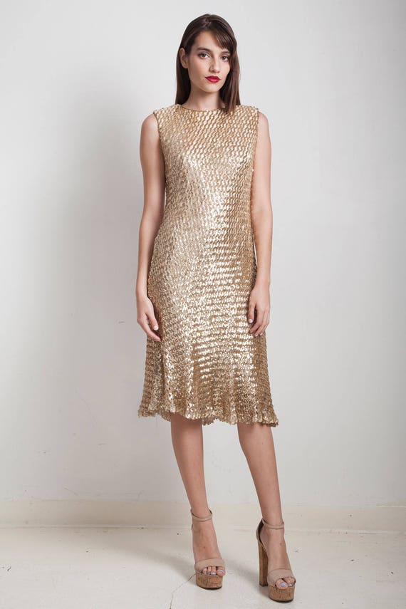 Gold sequin mesh dress online