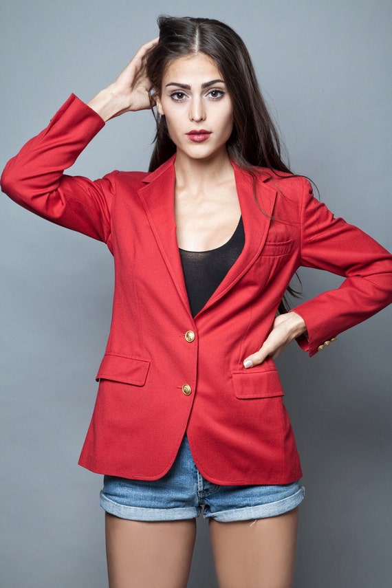 vintage red blazer jacket military inspired gold c