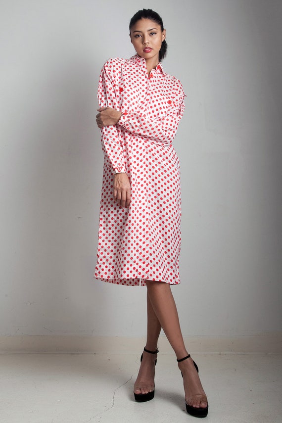 vintage 70s polka dot shirt dress belted cotton r… - image 3