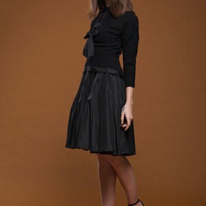 vintage 40s 1940s black dress wool knit taffeta bow keyhole full skirt knee length SMALL MEDIUM S M image 7