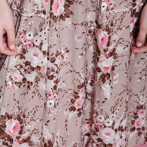 pocket shirtwaist dress brown pink rose print floral slinky short sleeve vintage 70s EXTRA LARGE XL image 10