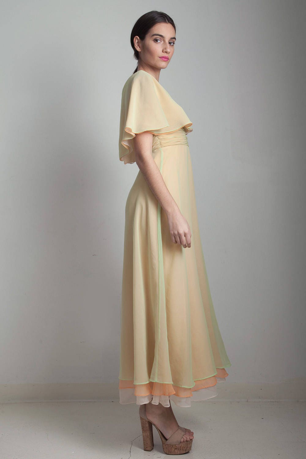 Sheer Layered Cape Dress Vintage 70s Ethereal Boho Bohemian