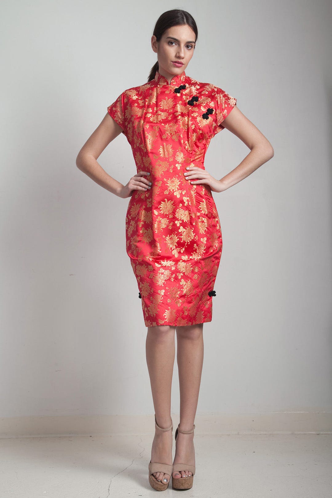 Vintage 50s Cocktail Dress Chinoiserie Asian Oriental Red Gold - Etsy UK