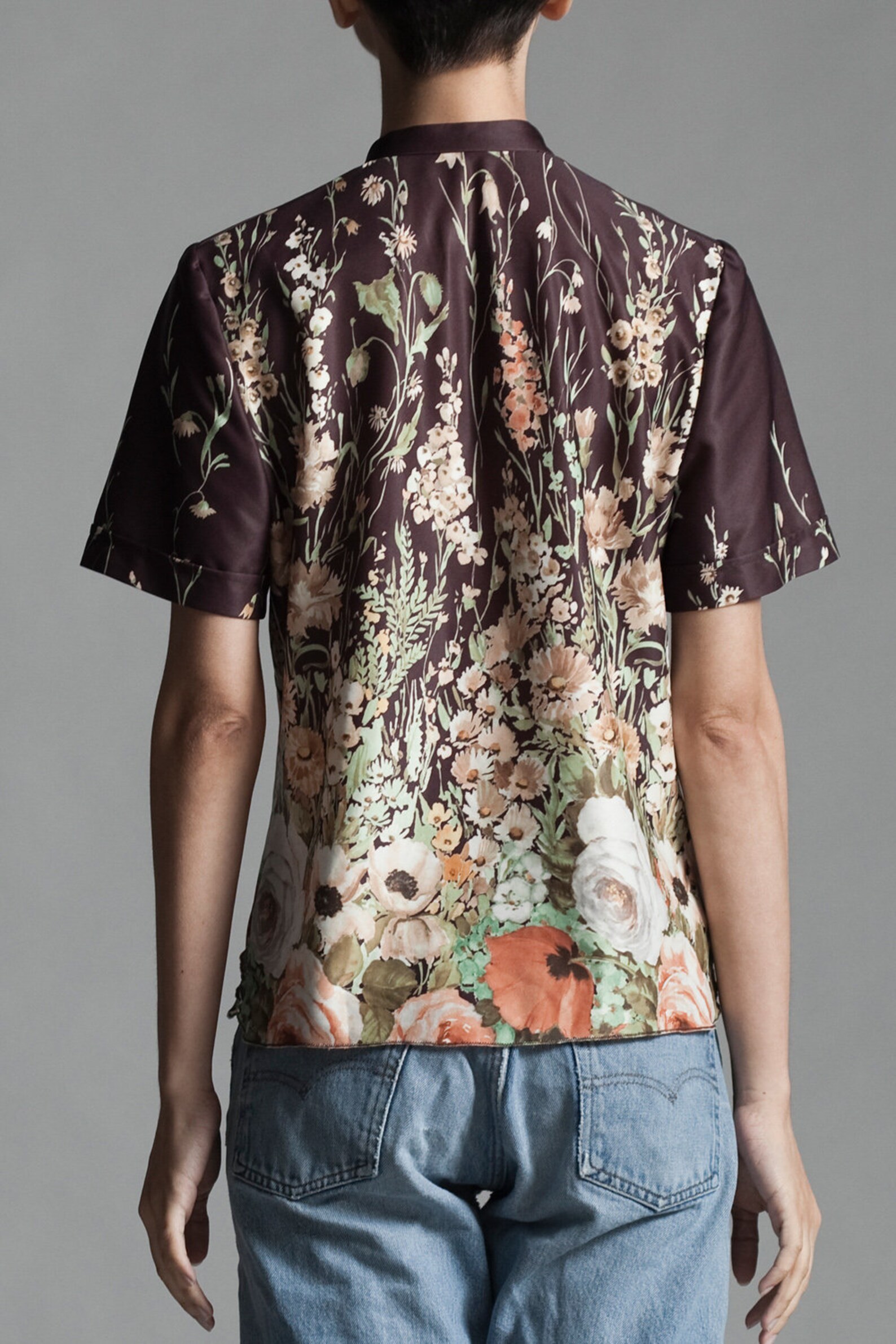 Women Brown Floral Printed Modal A-Line Shirts Style Top