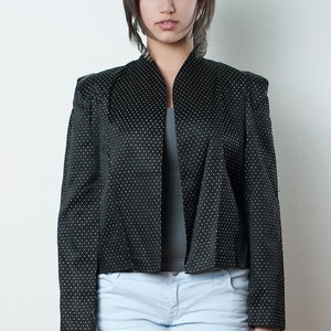 Vintage 80s Jacket Architectural Sculpural Structured Black Blazer Quilted Metallic Polka Dot Holiday Party L LARGE image 3