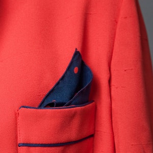 vintage 80s red blazer jacket polka dot pocket square navy open front M L MEDIUM LARGE image 5