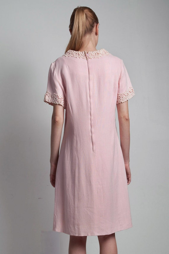 vintage 50s pink linen dress Jackie O short sleev… - image 4