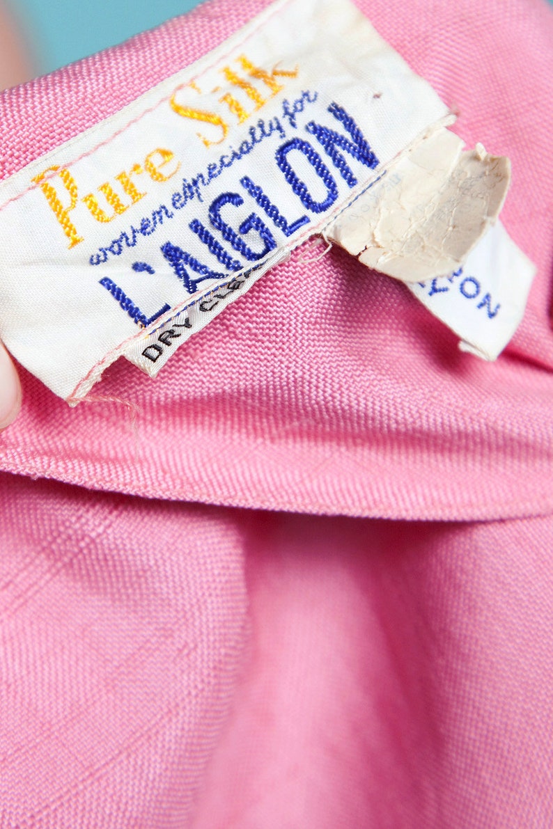silk dupioni dress pleated pink sleeveless knee length vintage 60s MEDIUM M