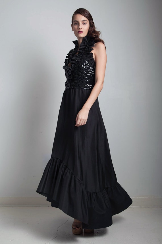 sequin halter black formal evening dress gown par… - image 2