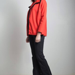 red jacket top open front black trim long sleeves vintage 70s LARGE L 画像 2