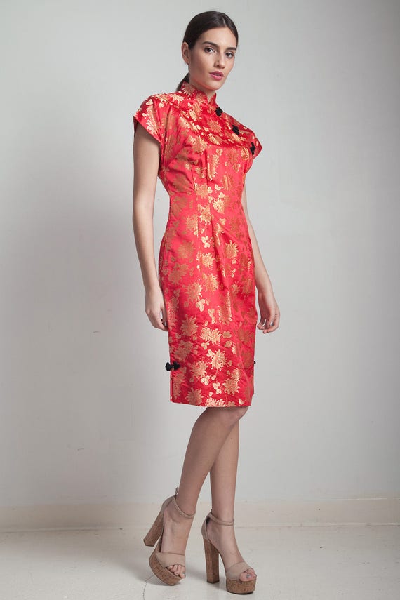 vintage 50s cocktail dress Chinoiserie Asian Orie… - image 3