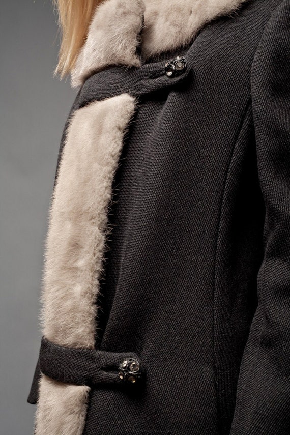 Fur Trim Coat Vintage 50s Wool Silver Mink Fur Tr… - image 5