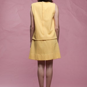 60s ascot dress, yellow sleeveless textured chevron drop waist mod mini vintage 60s MEDIUM M image 7