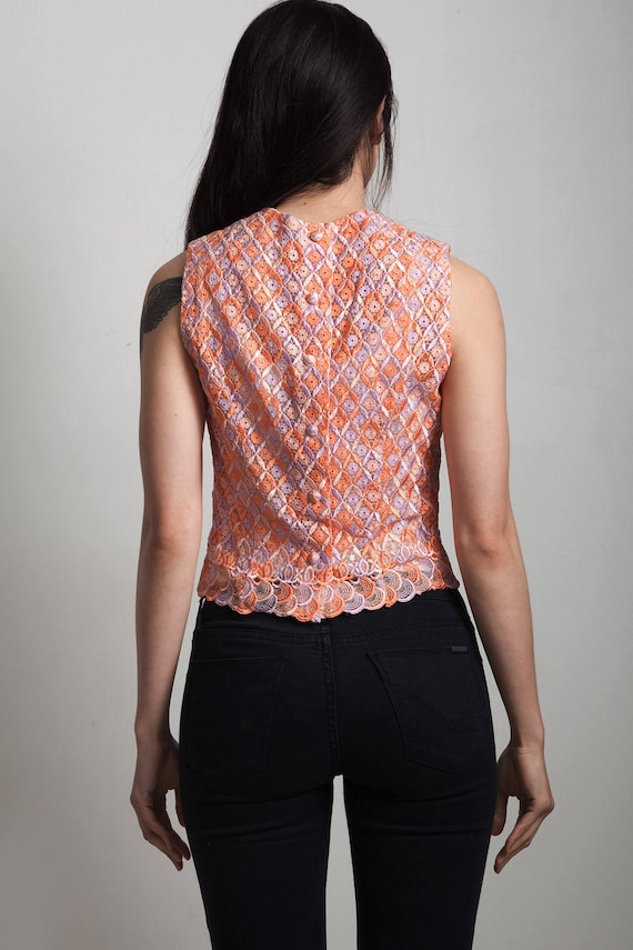 vintage 60s sleeveless lace top purple orange EXT… - image 4