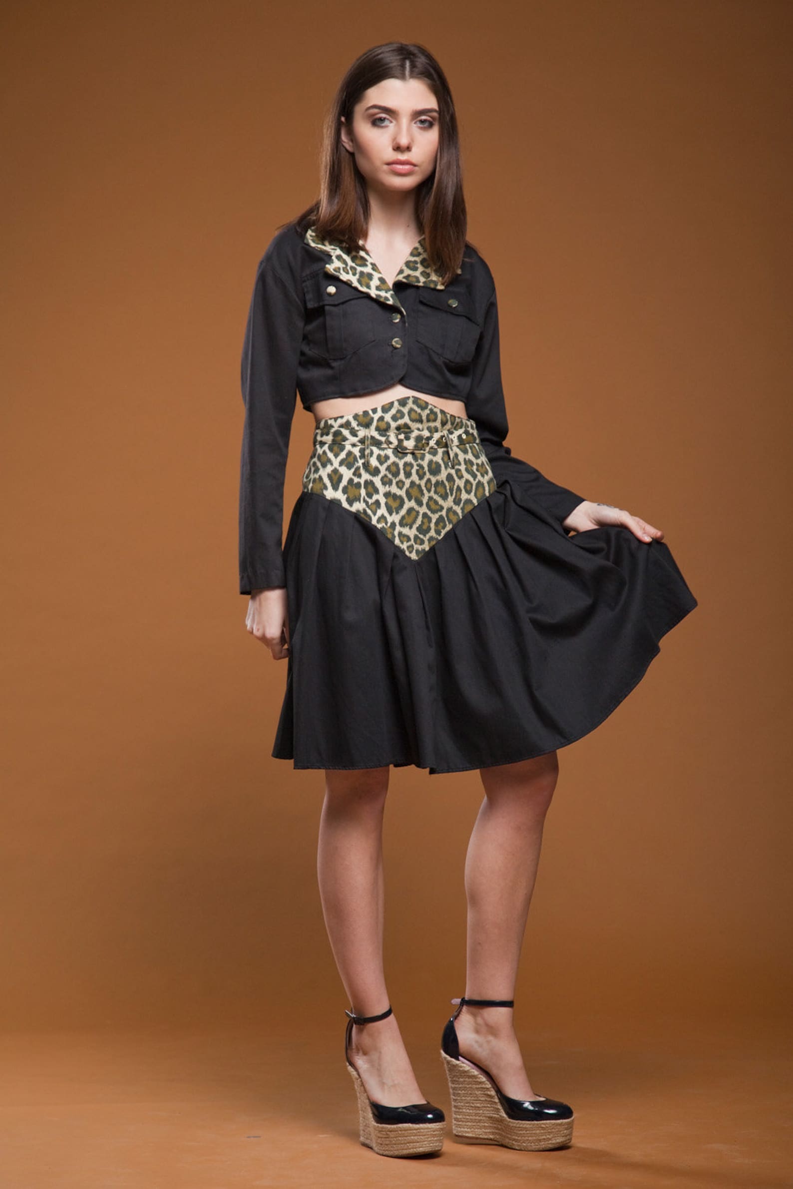 Leopard print halter self tie 3 piece mini skirt set