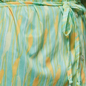 belted polyester shirt vintage 70s light green yellow bamboo stripes XL 1X extra large plus size 画像 5