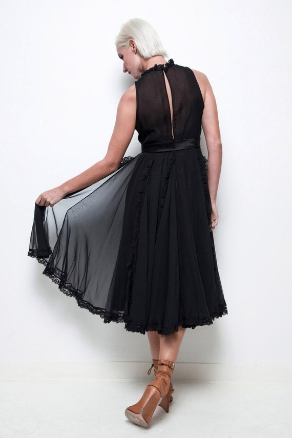 knee length dresses for ladies Silvanna Keyhole Mini Dress in Lace Black main image 0