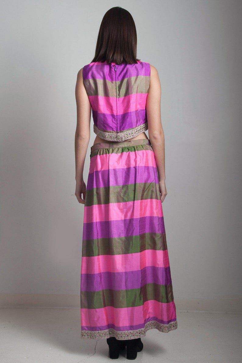 Raw Silk Crop Top Maxi Skirt Set 2-piece Vintage 70s Pink - Etsy