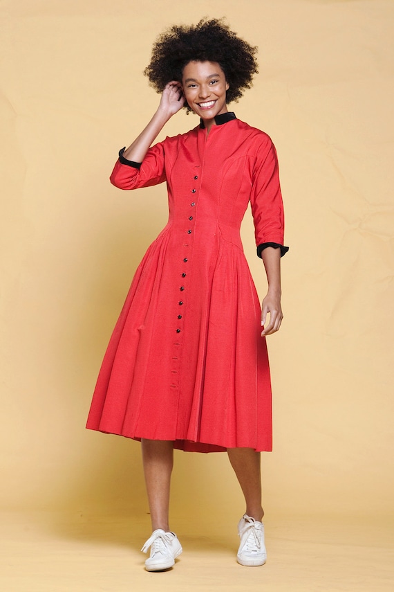 50s princess coat dress Mary Poppins pleated red f