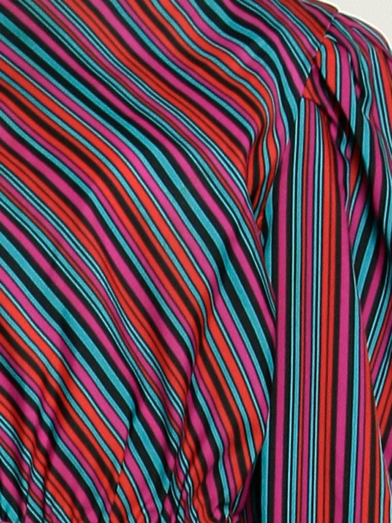 Secretary Dress 1970s 70s Vintage Striped diagonal stripe stripes Sash Belt 3/4 sleeves below the knee midi M MEDIUM image 4