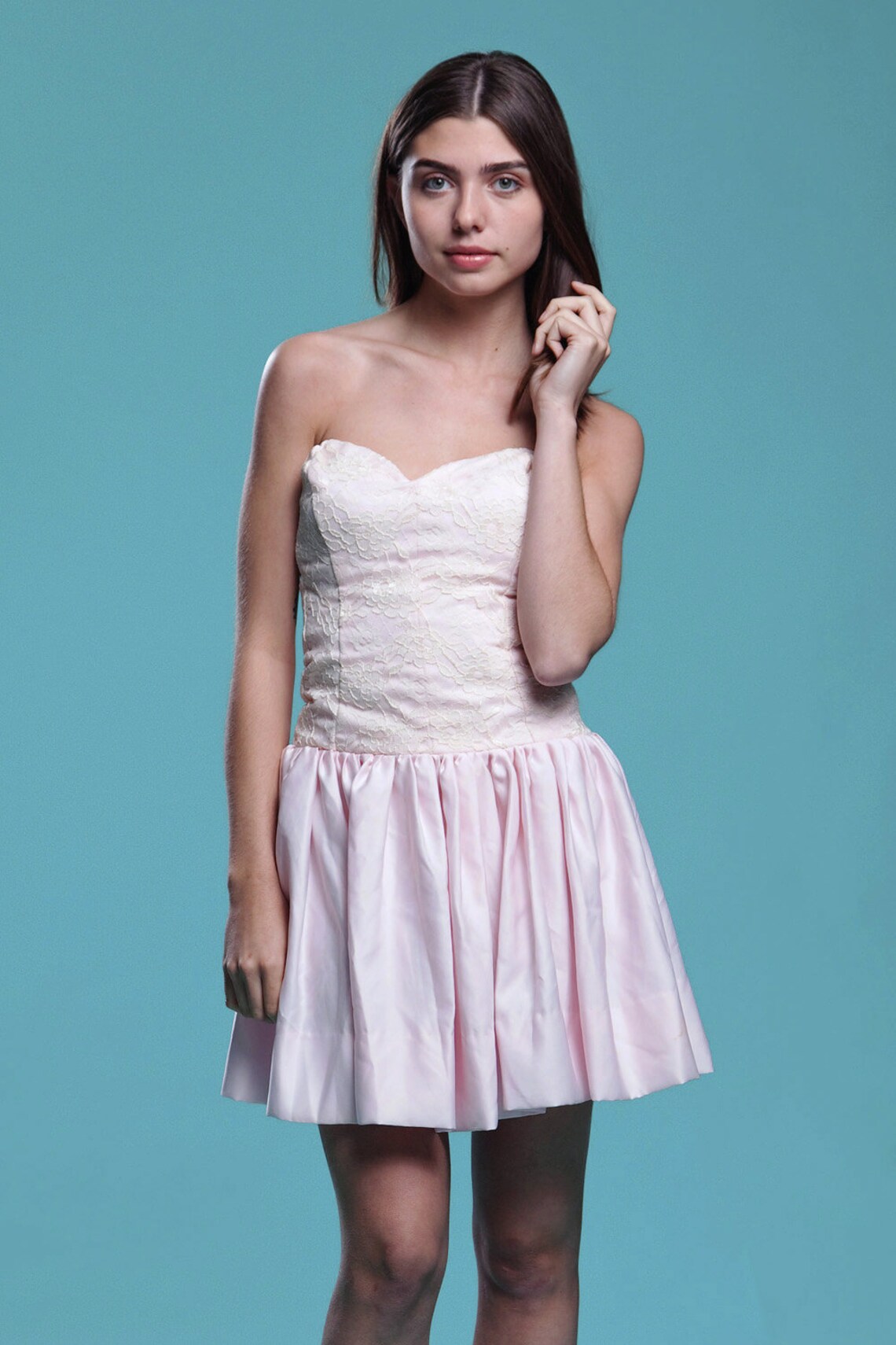 Strapless Mini Dress Baby Pink Lace Sweetheart Drop Waist - Etsy