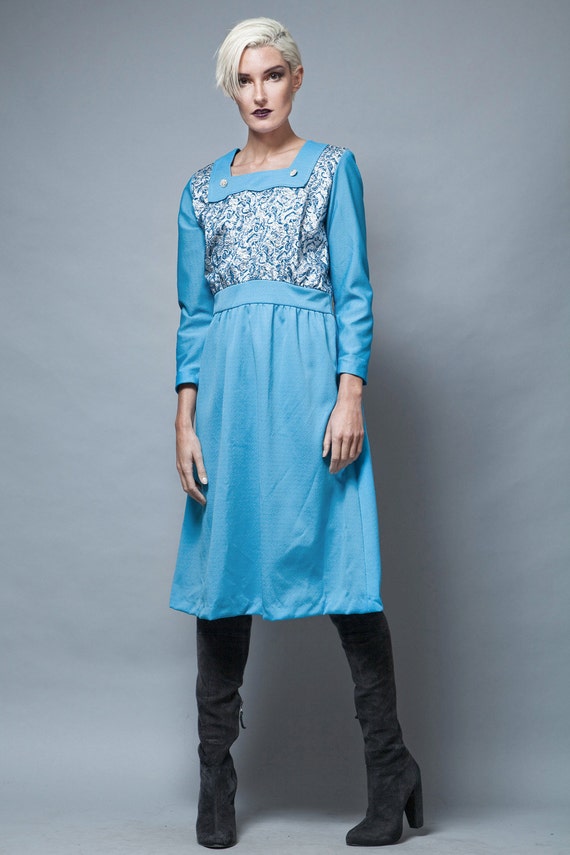 plus size vintage, evening dress blue, long sleev… - image 4