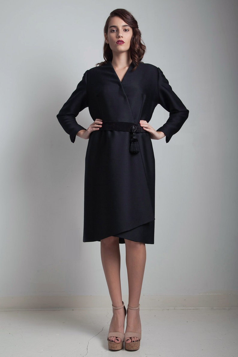 Oscar De La Renta Vintage 70s Black Party Coat Wrap Dress - Etsy