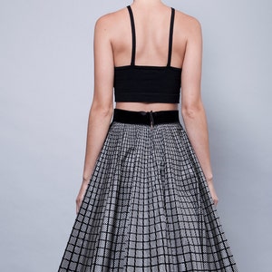 50s circle skirt, black white skirt, full circle skirt, vintage 50s plaid tartan taffeta velvet S Small image 5