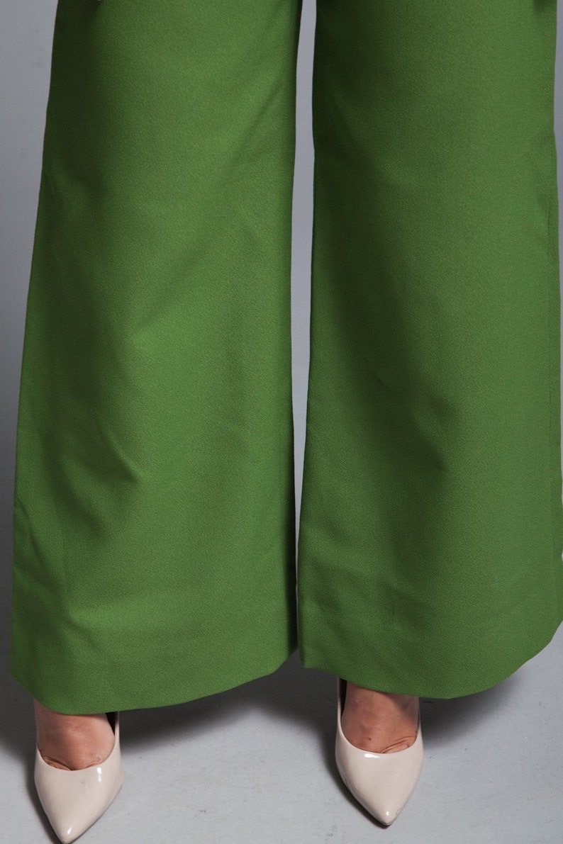 palazzo pants set butterfly sleeve top highwaist green crepe vintage 70s PETITE SMALL S image 10