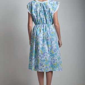 plus size vintage 70s blue floral casual day dress eyelet trim ONE SIZE 1X S M L XL 1X image 3