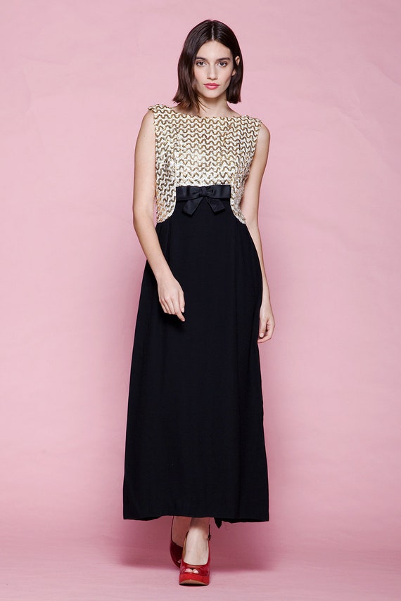 sequined evening dress formal gown black gold sle… - image 4