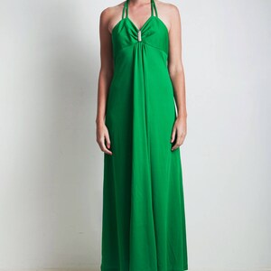 vintage 70s green hostess halter maxi dress empire rhinestone SMALL S image 2