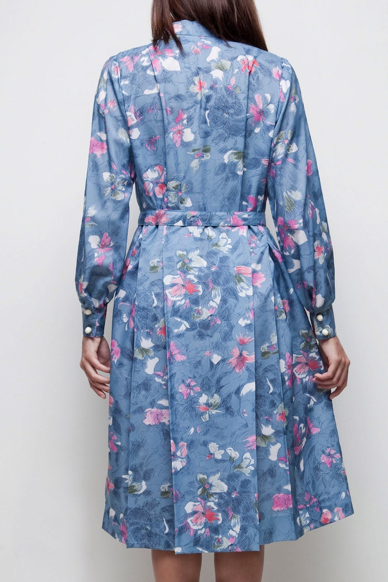 Shirtwaist Dress Belted V-neck Vintage Blue Floral Midi 70s - Etsy