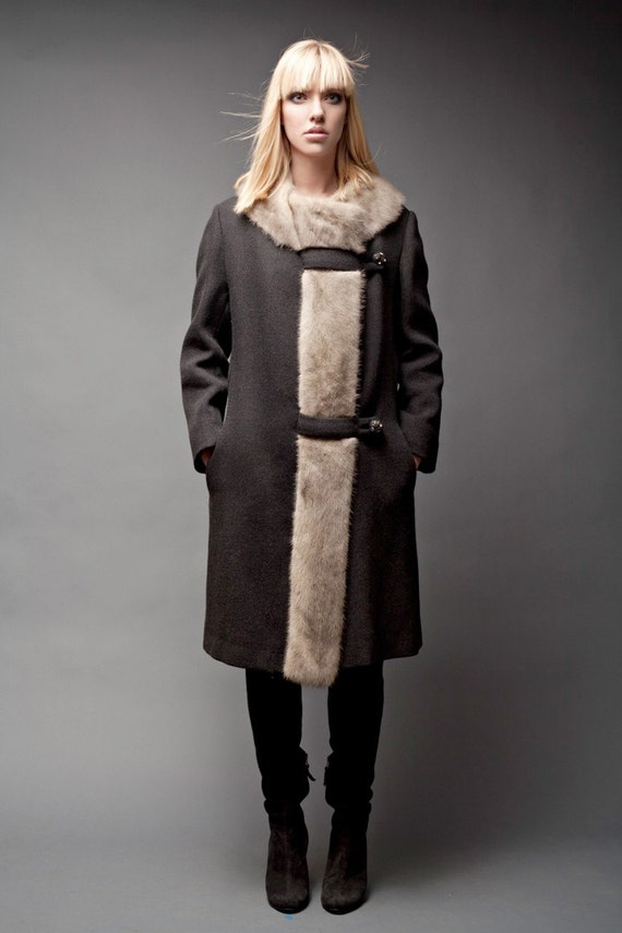 Fur Trim Coat Vintage 50s Wool Silver Mink Fur Tr… - image 4