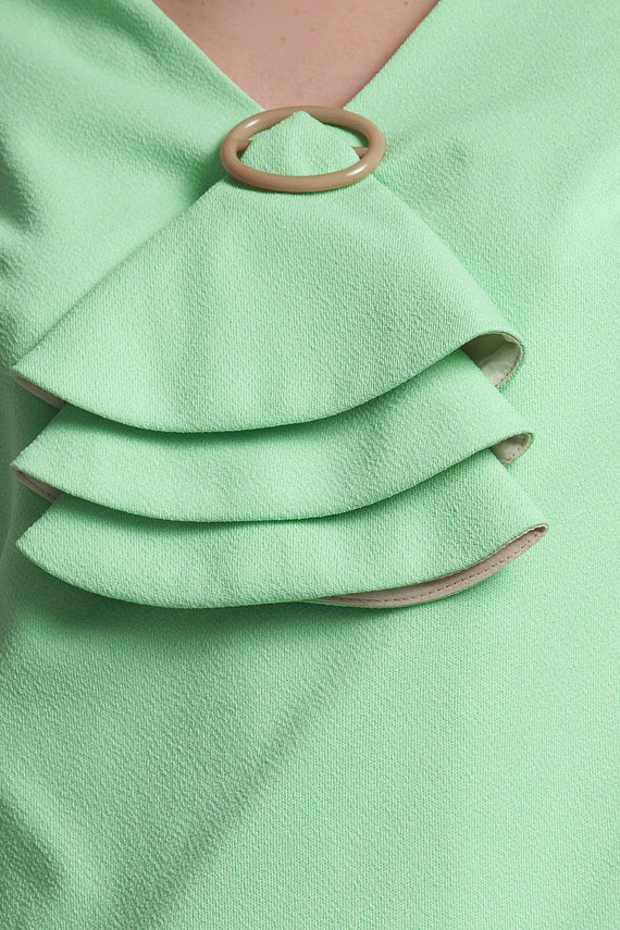 mod ascot dress light green vintage 60s sleeveles… - image 5