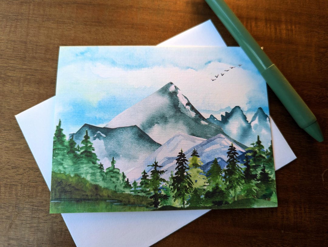 Blank Greeting Card Watercolor Mountain Landscape, Set of Four - Etsy