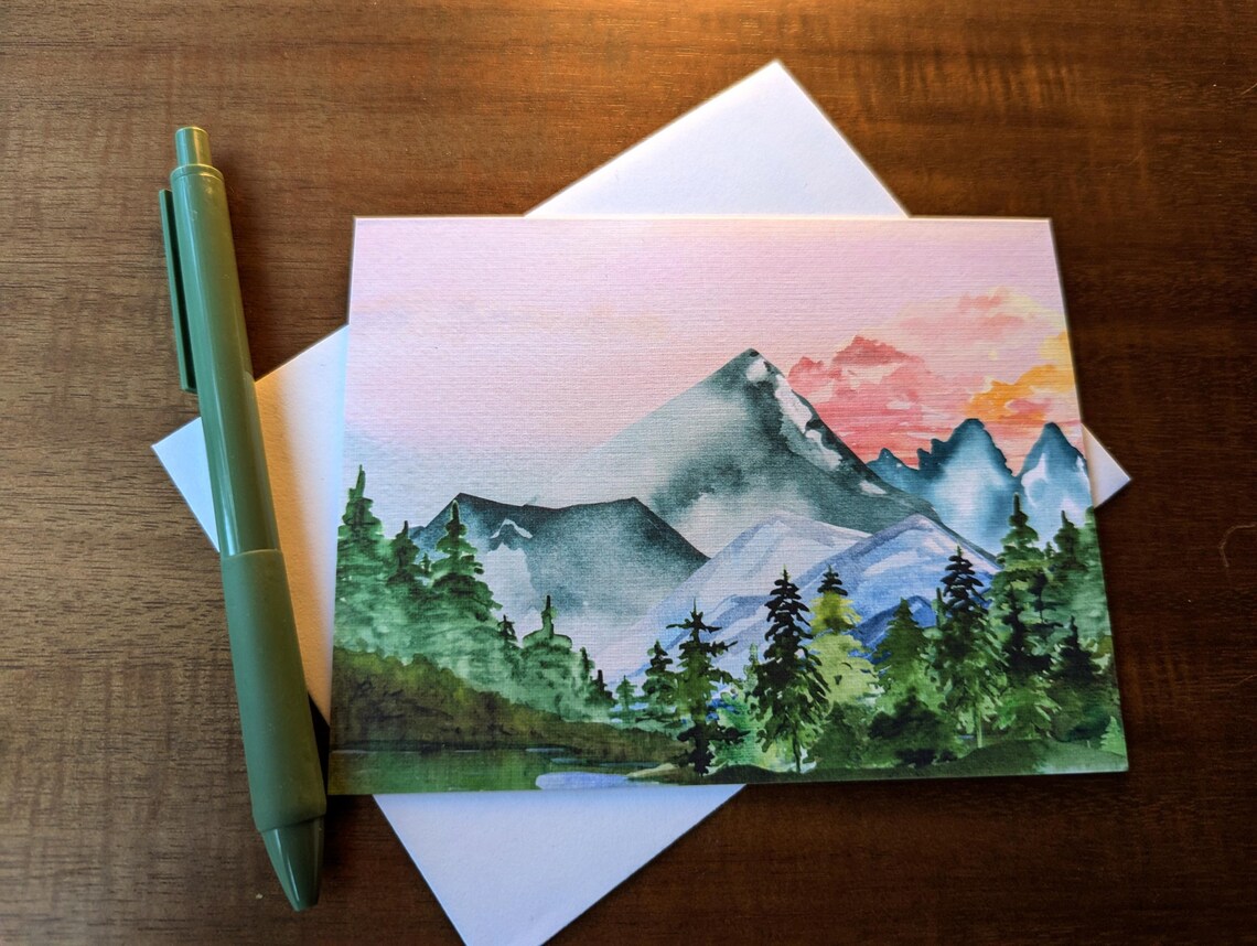 Blank Greeting Card Watercolor Mountain Landscape, Set of Four - Etsy
