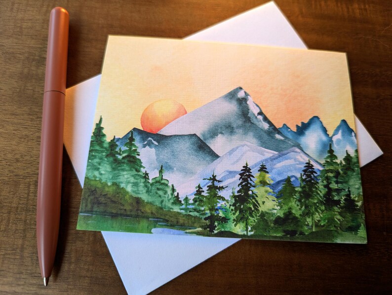 Blank Greeting Card Watercolor Mountain Landscape, Set of Four - Etsy