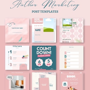 Author Marketing Canva Templates | Social Media Posts for Authors | Editable Instagram Templates | Author Branding Kit